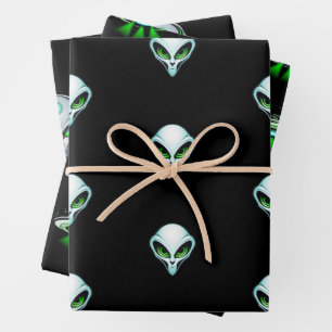 Alien UFO Abduction Space Birthday Party Wrapping Paper Sheet