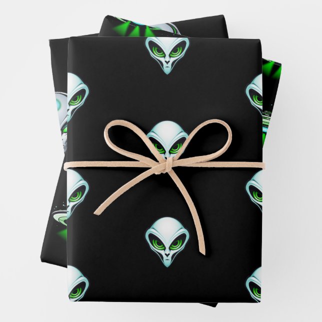 Alien UFO Abduction Space Birthday Party  Wrapping Paper Sheet (In situ)