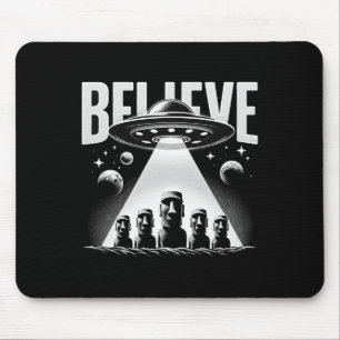 Alien Ufo And Moai Easter Island Head Tee - Mystic Mouse Mat