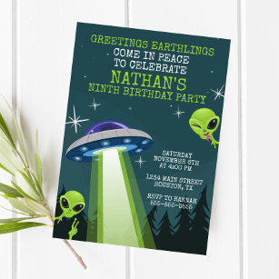 Alien UFO Birthday Party Invitation