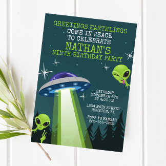 Alien UFO Birthday Party Invitation