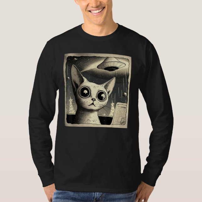 Alien UFO  Cat Selfie T-Shirt (Front)