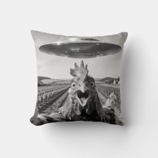 Alien UFO Chicken Art Abduction SciFi Humor Cushion