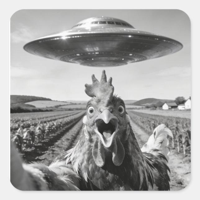Alien UFO Chicken Art Abduction SciFi Humor Square Sticker (Front)