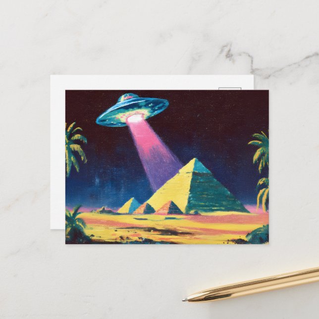 Alien UFO Egyptian Pyramids Postcard (Front/Back In Situ)