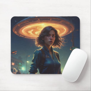 Alien UFO Encounter By Girl in Town Mouse Mat