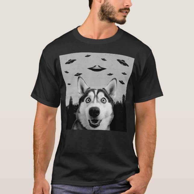 Alien UFO Funny Husky Dog Lover Men Women Kids T-Shirt (Front)