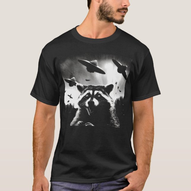 Alien UFO Funny Racoon UAPs T-Shirt (Front)