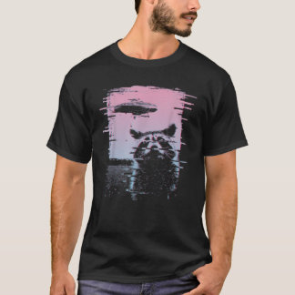 Alien UFO Funny Racoon Vaporwave Aesthetic Retro  T-Shirt