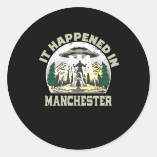 Alien UFO In Manchester City Classic Round Sticker