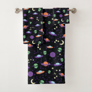 Alien UFO in Space Bath Towel Set
