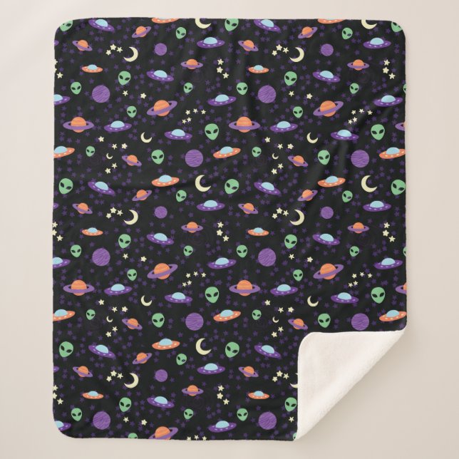 Alien UFO in Space Sherpa Blanket (Front)