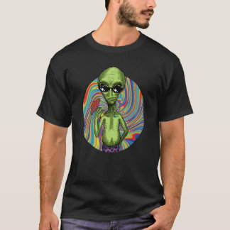 Alien UFO Mushroom Psychedelic Trippy Outer Space  T-Shirt
