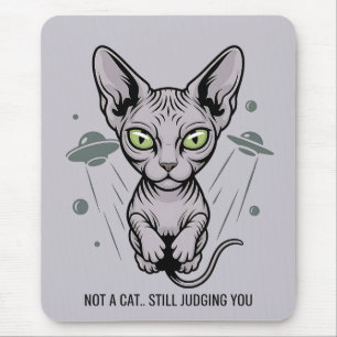 Alien UFO Sphynx Cat Illustration Mouse Mat