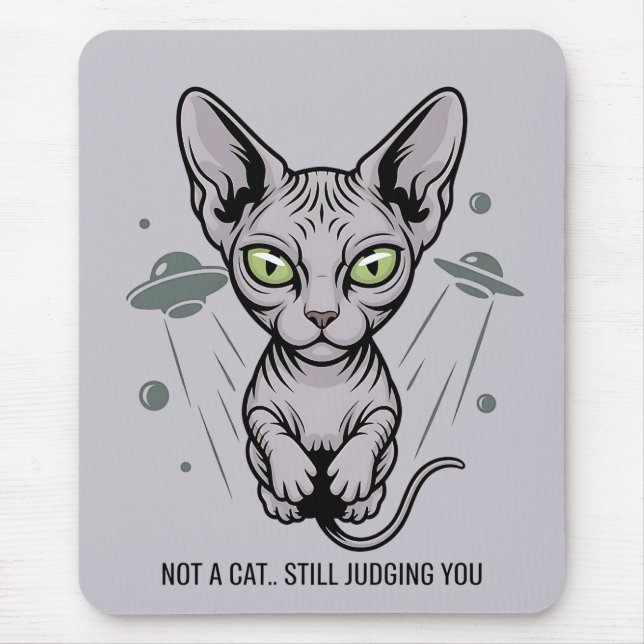 Alien UFO Sphynx Cat Illustration Mouse Mat (Front)
