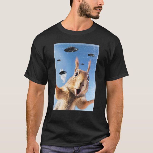 Alien UFO Squirrel Selfie T-Shirt (Front)