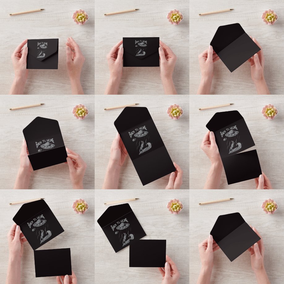 alien ufo surfing illustration with back to home   all in one invitation