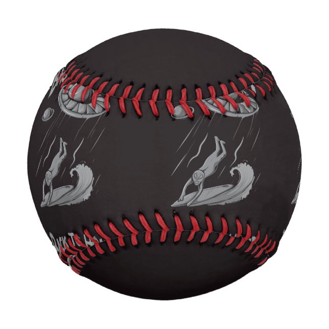 alien ufo surfing illustration with back to home   baseball (Front)