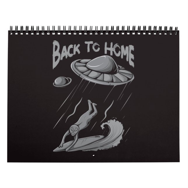 alien ufo surfing illustration with back to home   calendar (Cover)