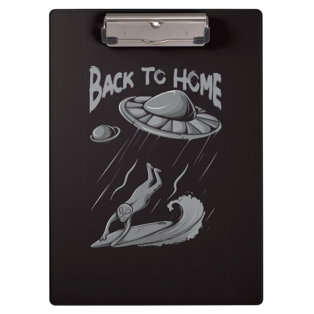 alien ufo surfing illustration with back to home   clipboard (Front)