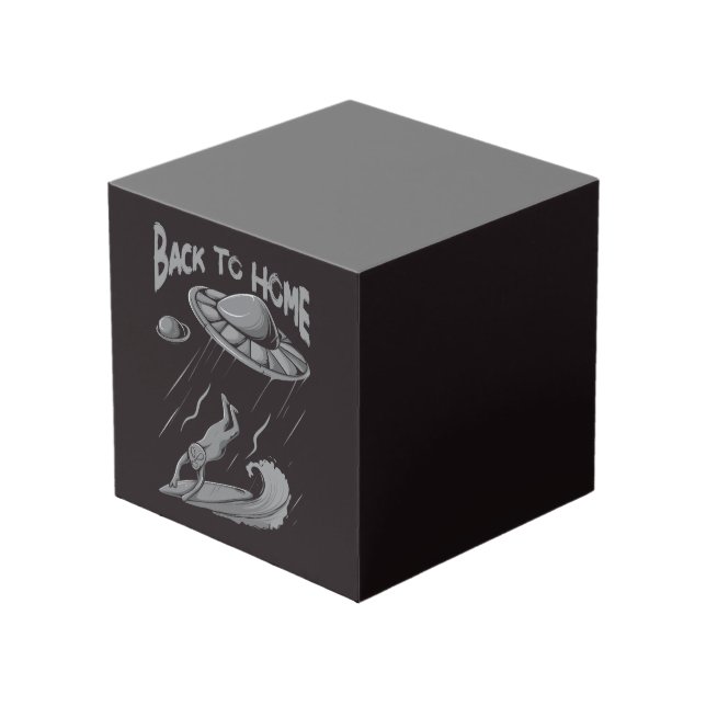 alien ufo surfing illustration with back to home   cube (Front Angled)