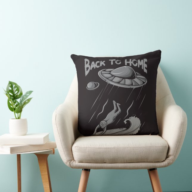 alien ufo surfing illustration with back to home   cushion (Chair)
