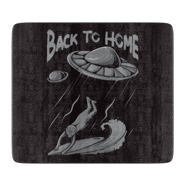alien ufo surfing illustration with back to home   cutting board (Front)