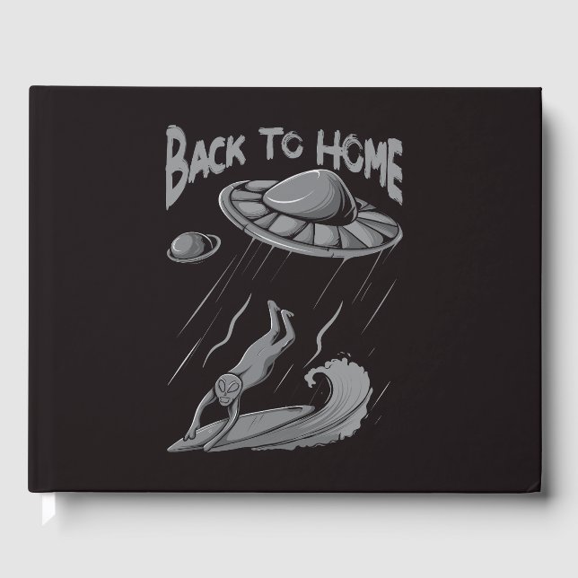 alien ufo surfing illustration with back to home   guest book (Front)