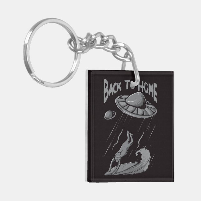 alien ufo surfing illustration with back to home   key ring (Front Left)