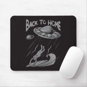alien ufo surfing illustration with back to home   mouse mat
