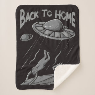 alien ufo surfing illustration with back to home sherpa blanket