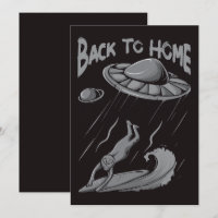 alien ufo surfing illustration with back to home
