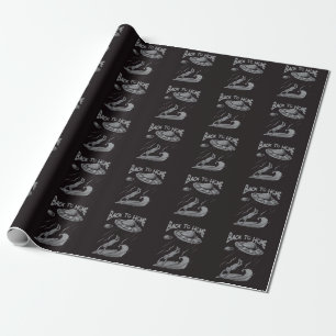 alien ufo surfing illustration with back to home   wrapping paper