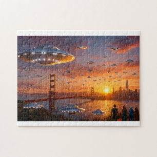 Alien UFOs SciFi Fantasy San Francisco Golden Gate Jigsaw Puzzle