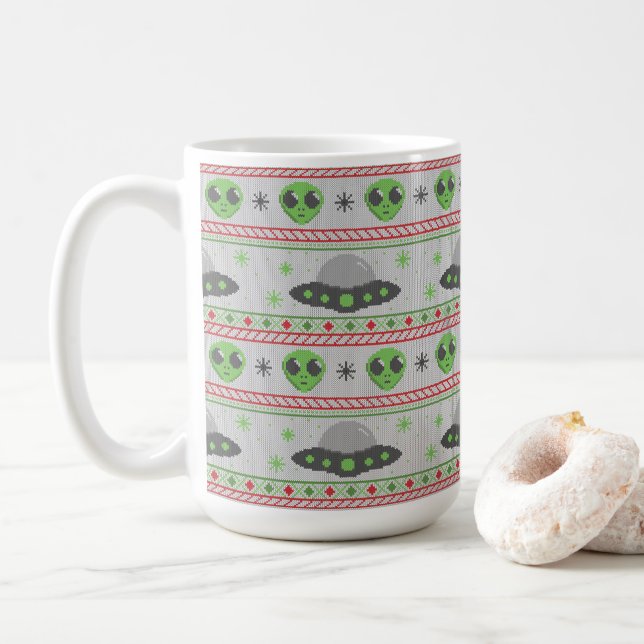 Alien Ugly Christmas Sweater Coffee Mug (With Donut)