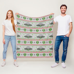 Alien Ugly Christmas Sweater Fleece Blanket