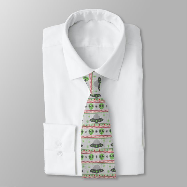 Alien Ugly Christmas Sweater Tie (Tied)