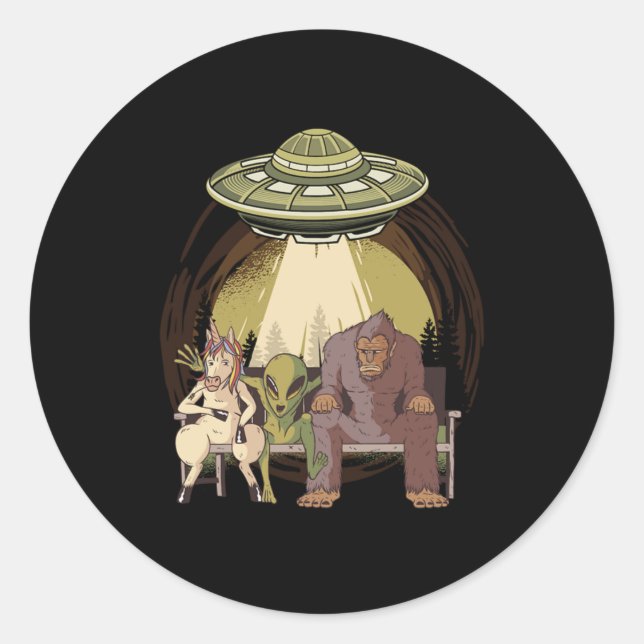 Alien Unicorn Bigfoot Aliens UFO Believer Gift Classic Round Sticker (Front)