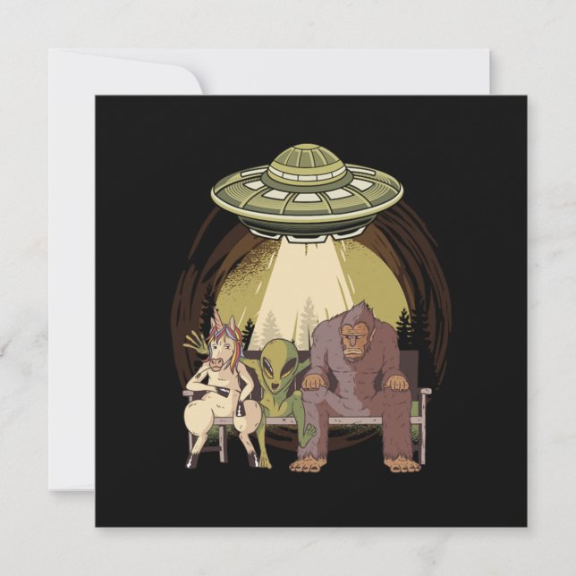 Alien Unicorn Bigfoot Aliens UFO Believer Gift Invitation (Front)
