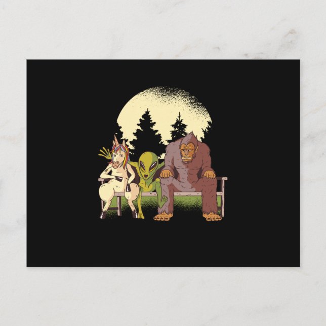 Alien Unicorn Bigfoot UFO Believer Aliens Gift Postcard (Front)