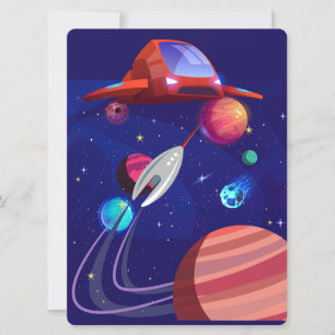 ALIEN ,UNIVERSE, ROCKETSHIP, PLANET AND ASTRONAUTS HOLIDAY CARD