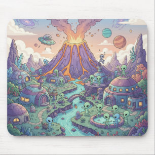 Alien Village by the Volcano Mouse Mat