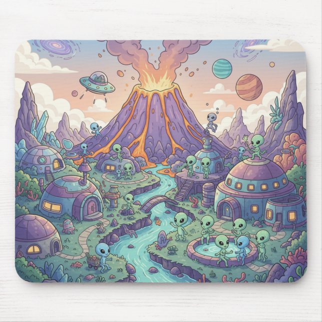 Alien Village by the Volcano Mouse Mat (Front)