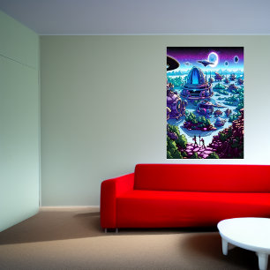 Alien village on alien planet   AI Art Poster