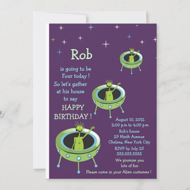Alien Visitors - kids birthday invitation-3 Invitation (Front)