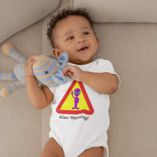 Alien Warning Purple Alien Caution Sign Baby Bodysuit