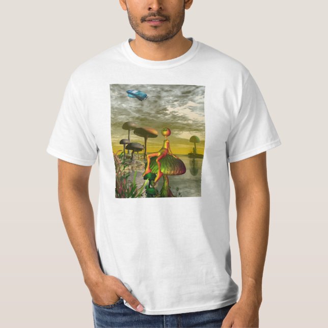 Alien watching an aircar in the sky T-Shirt (Front)