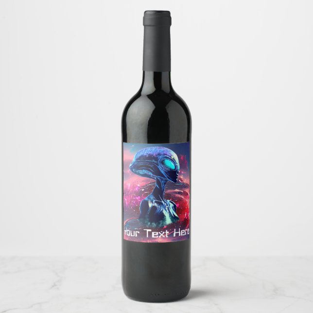 Alien Wisdom Psychedelic Scifi Art Wine Label (Front)