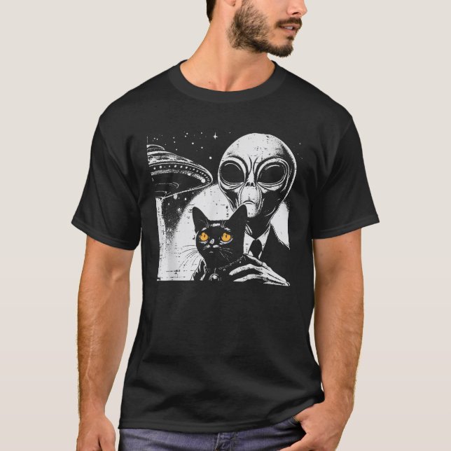 Alien With Cat Funny Ufo Space Pet Women Girls Kid T-Shirt (Front)