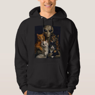 Alien with Cats Renaissance Art Oil Painting Hoodie